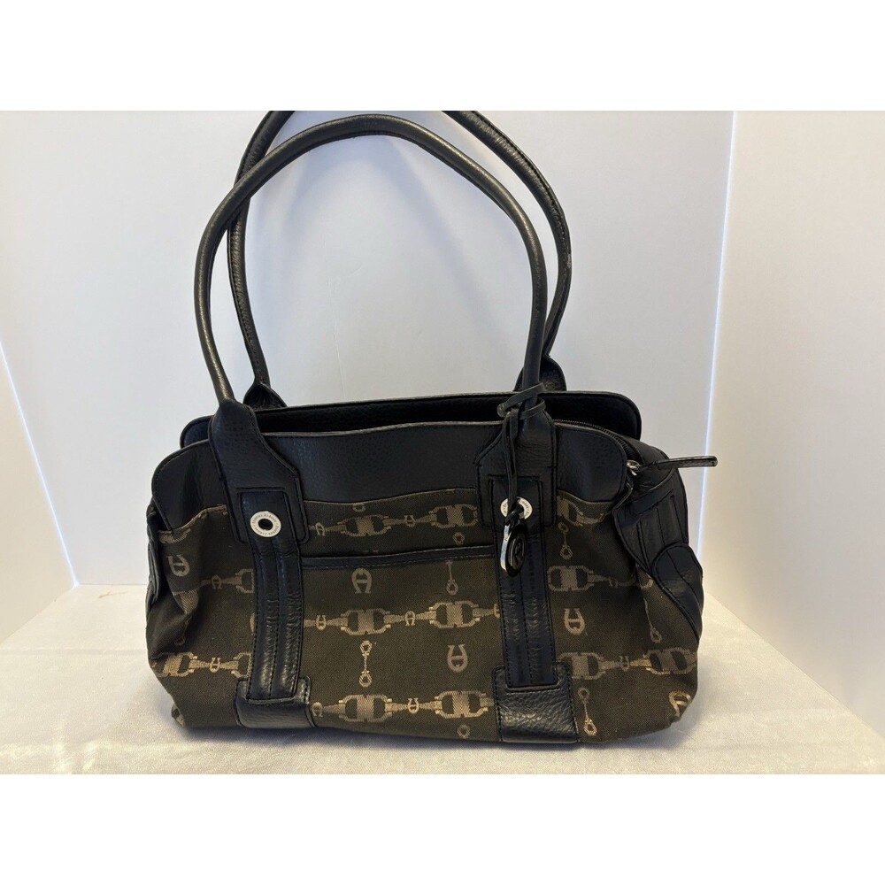 Etienne Aigner Canvas and Leather Handbag Purse Exquisitely Styled Luxury